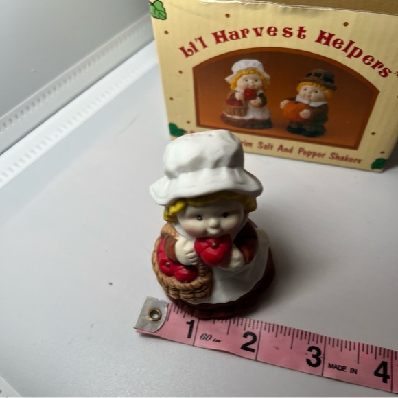 Li'l Harvest Helpers Pilgrim Boy & Girl Salt and Pepper Shakers in Original Box - Picture 6 of 7